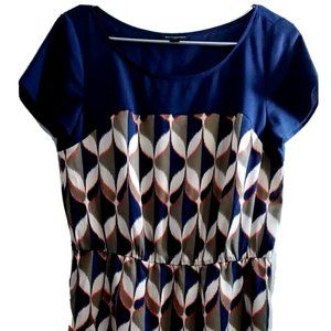 Like New Banana Republic Abstract Midi Dress Navy Blue & Olive Stretch Sh Sleeve
